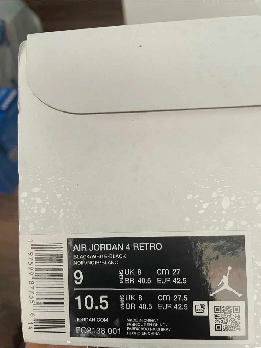 Black and White Jordan 4 Retro Thunder size 9  with box